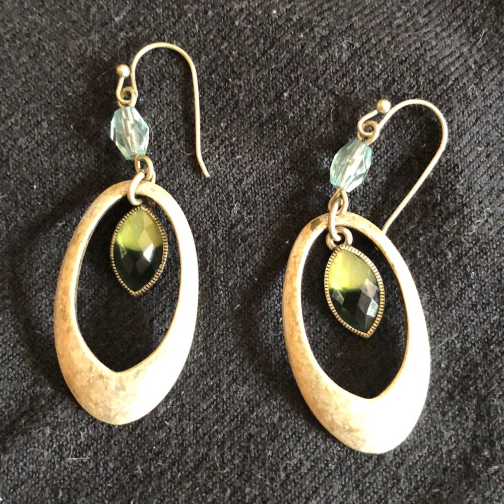 Lia Sophia Silver and green black stone earrings